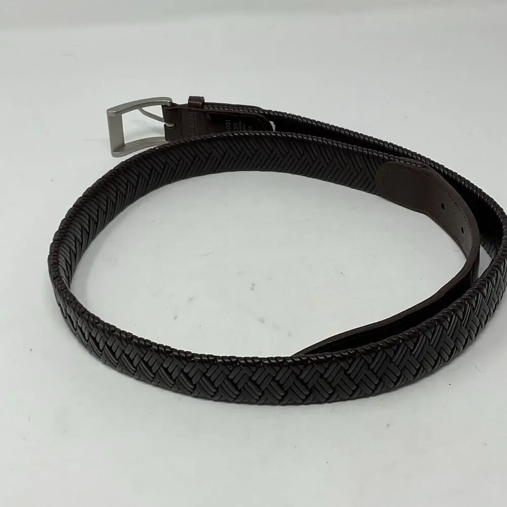 Columbia Sporting Goods Brown Leather Belt Mens 38/95 Laced Braid Pewter Buckle‎